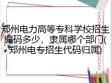 郑州电力高等专科学校招生编码多少，隶属哪个部门(郑州电专招生代码归属)