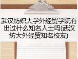 武汉纺织大学外经贸学院有出过什么知名人士吗(武汉纺大外经贸知名校友)