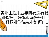 贵州工程职业学院有没有就业指导，好就业吗(贵州工程职业学院就业如何)