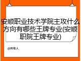 安顺职业技术学院主攻什么方向有哪些王牌专业(安顺职院王牌专业)