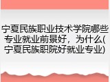 宁夏民族职业技术学院哪些专业就业前景好，为什么(宁夏民族职院好就业专业)