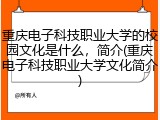 重庆电子科技职业大学的校园文化是什么，简介(重庆电子科技职业大学文化简介)