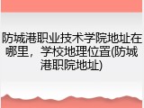 防城港职业技术学院地址在哪里，学校地理位置(防城港职院地址)
