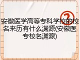 安徽医学高等专科学校的校名来历有什么渊源(安徽医专校名渊源)