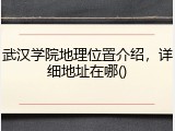 武汉学院地理位置介绍，详细地址在哪()
