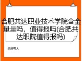 合肥共达职业技术学院含金量量吗，值得报吗(合肥共达职院值得报吗)