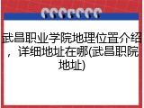 武昌职业学院地理位置介绍，详细地址在哪(武昌职院地址)