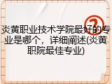 炎黄职业技术学院最好的专业是哪个，详细阐述(炎黄职院最佳专业)