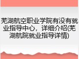 芜湖航空职业学院有没有就业指导中心，详细介绍(芜湖航院就业指导详情)
