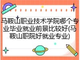 马鞍山职业技术学院哪个专业毕业就业前景比较好(马鞍山职院好就业专业)