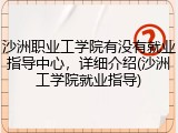 沙洲职业工学院有没有就业指导中心，详细介绍(沙洲工学院就业指导)