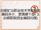 白银矿冶职业技术学院招生编码多少，隶属哪个部门(白银职院招生编码归属)
