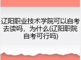 辽阳职业技术学院可以自考去读吗，为什么(辽阳职院自考可行吗)