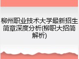 柳州职业技术大学最新招生简章深度分析(柳职大招简解析)