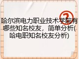 哈尔滨电力职业技术学院有哪些知名校友，简单分析(哈电职知名校友分析)
