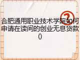 合肥通用职业技术学院如何申请在读间的创业无息贷款()