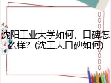 沈阳工业大学如何，口碑怎么样？(沈工大口碑如何)