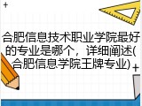 合肥信息技术职业学院最好的专业是哪个，详细阐述(合肥信息学院王牌专业)
