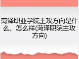 菏泽职业学院主攻方向是什么，怎么样(菏泽职院主攻方向)