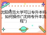 沈阳师范大学可以专升本吗，如何操作("沈师专升本流程")