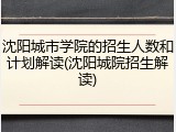 沈阳城市学院的招生人数和计划解读(沈阳城院招生解读)