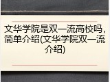 文华学院是双一流高校吗，简单介绍(文华学院双一流介绍)