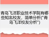 青岛飞洋职业技术学院有哪些知名校友，简单分析("青岛飞洋校友分析")