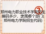 郑州电力职业技术学院招生编码多少，隶属哪个部门(郑州电力学院招生代码)
