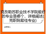 克孜勒苏职业技术学院最好的专业是哪个，详细阐述(克职院最佳专业)