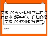 安徽涉外经济职业学院有没有就业指导中心，详细介绍(安徽涉外就业指导详情)