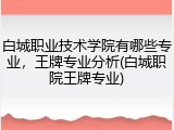 白城职业技术学院有哪些专业，王牌专业分析(白城职院王牌专业)