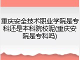 重庆安全技术职业学院是专科还是本科院校呢(重庆安院是专科吗)