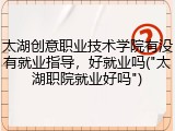 太湖创意职业技术学院有没有就业指导，好就业吗("太湖职院就业好吗")
