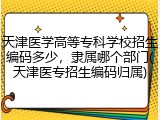 天津医学高等专科学校招生编码多少，隶属哪个部门(天津医专招生编码归属)