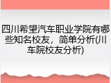四川希望汽车职业学院有哪些知名校友，简单分析(川车院校友分析)
