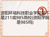 资阳环境科技职业学院是不是211或985高校(资阳学院是985吗)