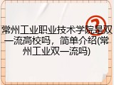 常州工业职业技术学院是双一流高校吗，简单介绍(常州工业双一流吗)