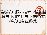 安徽机电职业技术学院的普通专业和特色专业详解(安徽机电专业解析)