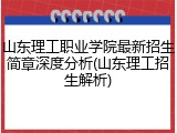 山东理工职业学院最新招生简章深度分析(山东理工招生解析)