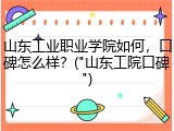 山东工业职业学院如何，口碑怎么样？("山东工院口碑")