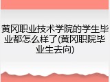 黄冈职业技术学院的学生毕业都怎么样了(黄冈职院毕业生去向)