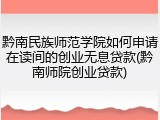 黔南民族师范学院如何申请在读间的创业无息贷款(黔南师院创业贷款)