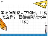 景德镇陶瓷大学如何，口碑怎么样？(景德镇陶瓷大学口碑)
