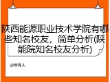 陕西能源职业技术学院有哪些知名校友，简单分析(陕能院知名校友分析)