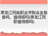 黑龙江民族职业学院含金量量吗，值得报吗(黑龙江民职值得报吗)