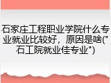 石家庄工程职业学院什么专业就业比较好，原因是啥("石工院就业佳专业")
