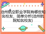 沧州航空职业学院有哪些知名校友，简单分析(沧州航院知名校友)
