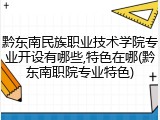 黔东南民族职业技术学院专业开设有哪些,特色在哪(黔东南职院专业特色)