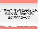 广西英华国际职业学院是双一流高校吗，简单介绍(广西英华非双一流)