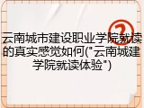 云南城市建设职业学院就读的真实感觉如何("云南城建学院就读体验")